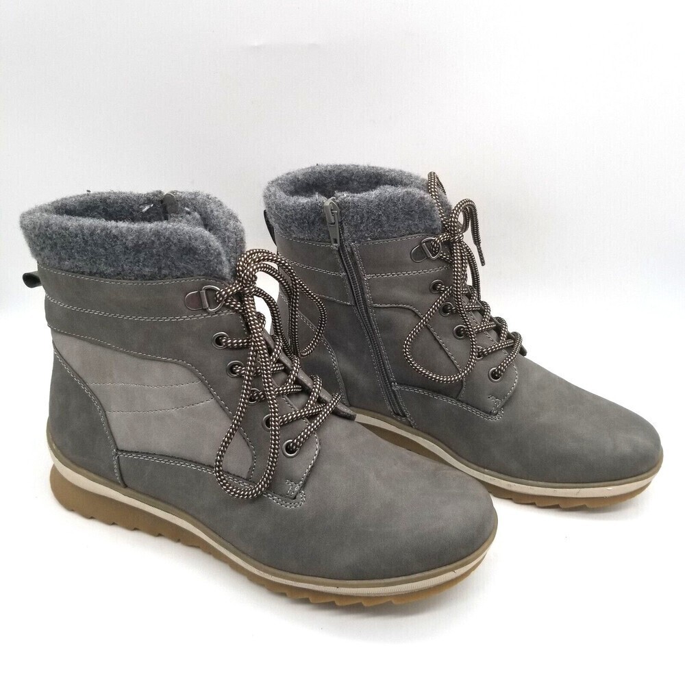 Women's Gray Lace-Up Cozy Cuffed Ankle Booties